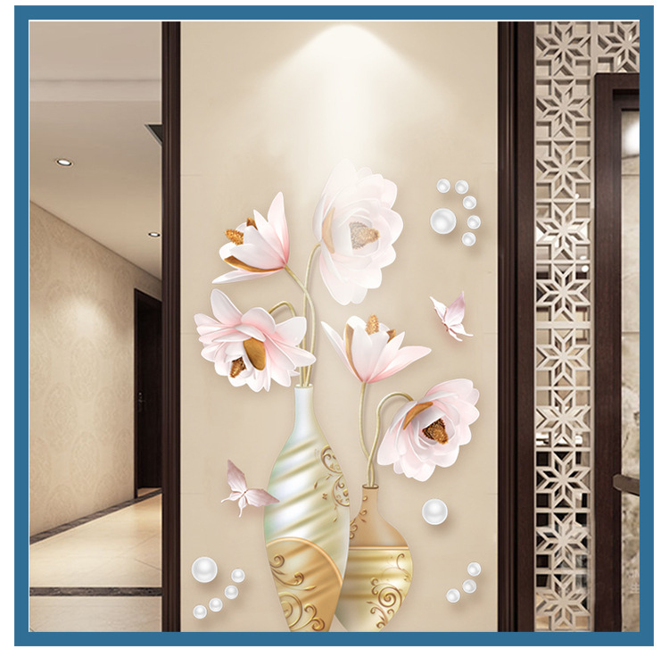Plane Wall Sticker Vase Wall Decoration Chinese Style Self-Adhesive Wall Stickers Hallway Bedroom Room Background Cross-Border New Arrival