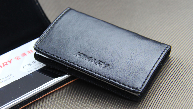 Kinary Os9009 Black Leather Business Card Case Business Creative Men 'S And Women 'S Business Card Storage Clip Can Hold 20 Pieces