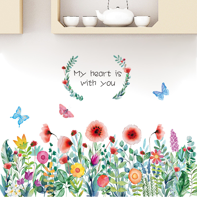 Flower Cluster Skirting Sticker Rural Home Decoration Stickers Removable Combination Stickers Cf4014