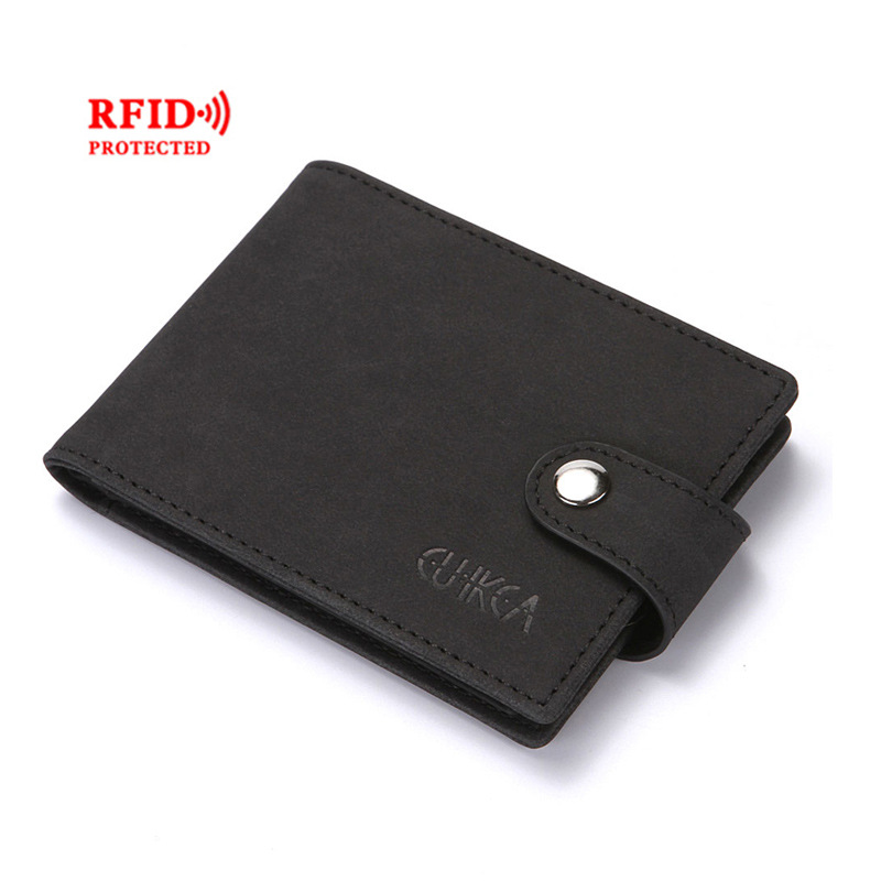 Cross-Border RFID Anti-Scanning Creative Men&#039;s Wallet PU Leather Buckle Work Certificate Driving License Leather Case Card Holder Card Case