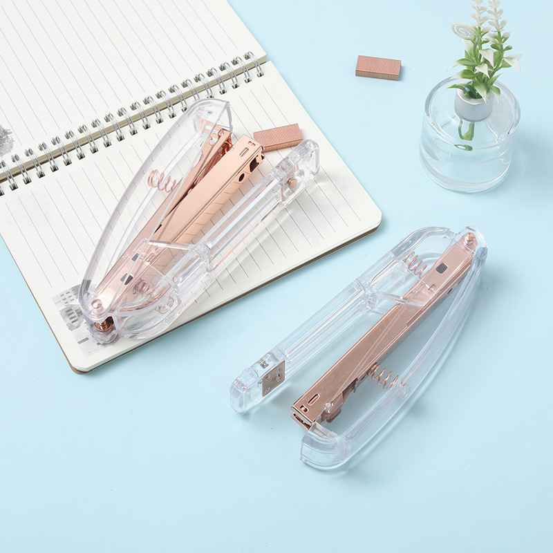 INS Nordic Rose Gold Stapler Student Fashion Transparent Stapler High-End Affordable Luxury Office Supplies Bookbinding Machine