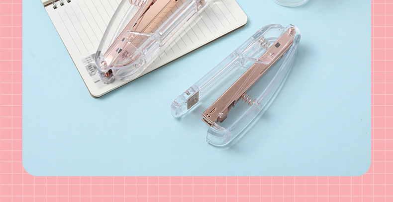 INS Nordic Rose Gold Stapler Student Fashion Transparent Stapler High-End Affordable Luxury Office Supplies Bookbinding Machine