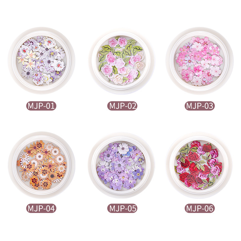 Cross-Border New Arrival Nail Ornament Nail Art Wood Pulp Piece Little Daisy Flower Leaves Mixed Nail Sticker Decoration