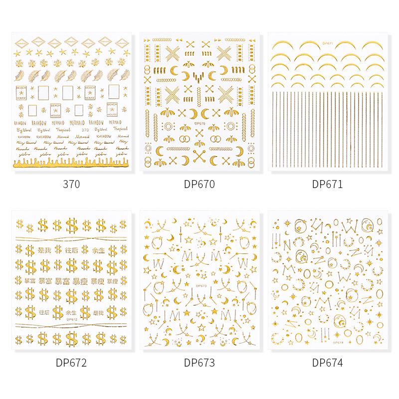 Internet Hot Japanese Star Moon Nail Art Sticker Decoration Nail Sticker Adhesive Backing Stickers Colorful Golden 3D Nail Sticker