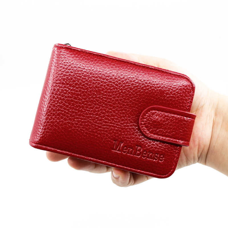 Factory Direct Supply New Expanding Card Holder Short Wallet Multiple Card Slots Lychee Pattern Men and Women Large Capacity Card Case