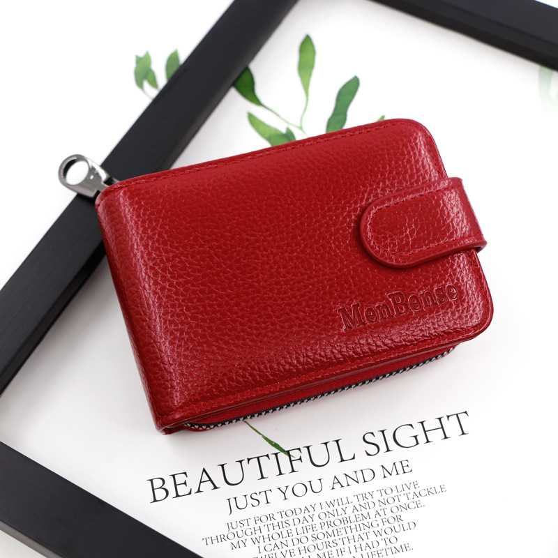 Factory Direct Supply New Expanding Card Holder Short Wallet Multiple Card Slots Lychee Pattern Men and Women Large Capacity Card Case