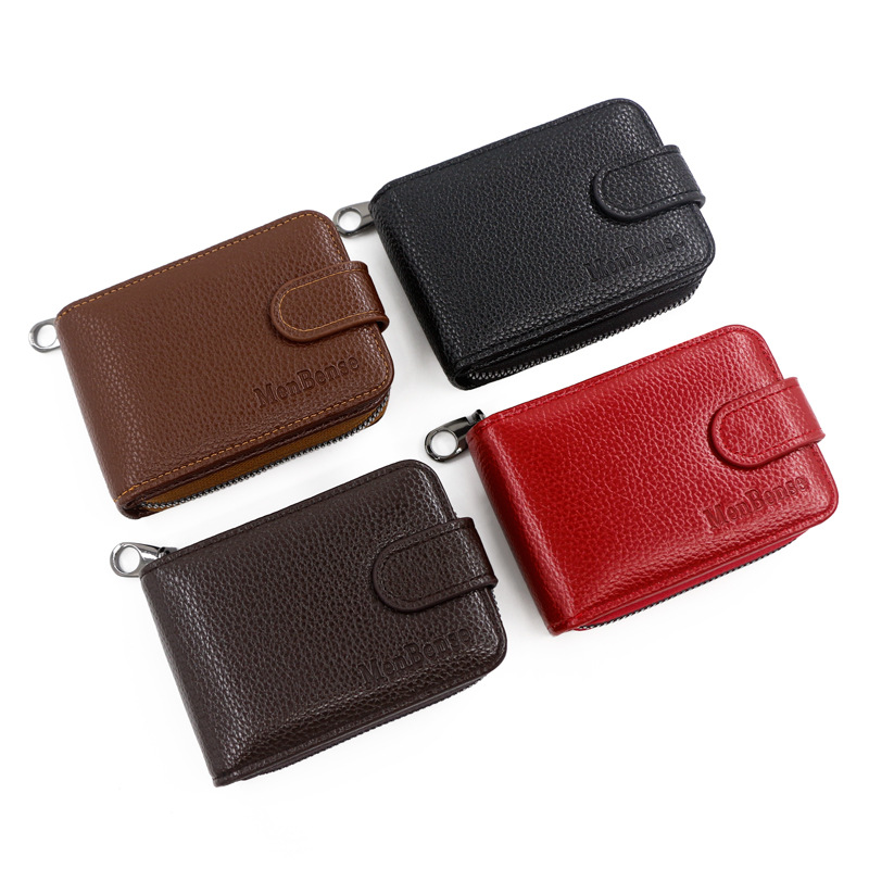 Factory Direct Supply New Expanding Card Holder Short Wallet Multiple Card Slots Lychee Pattern Men and Women Large Capacity Card Case