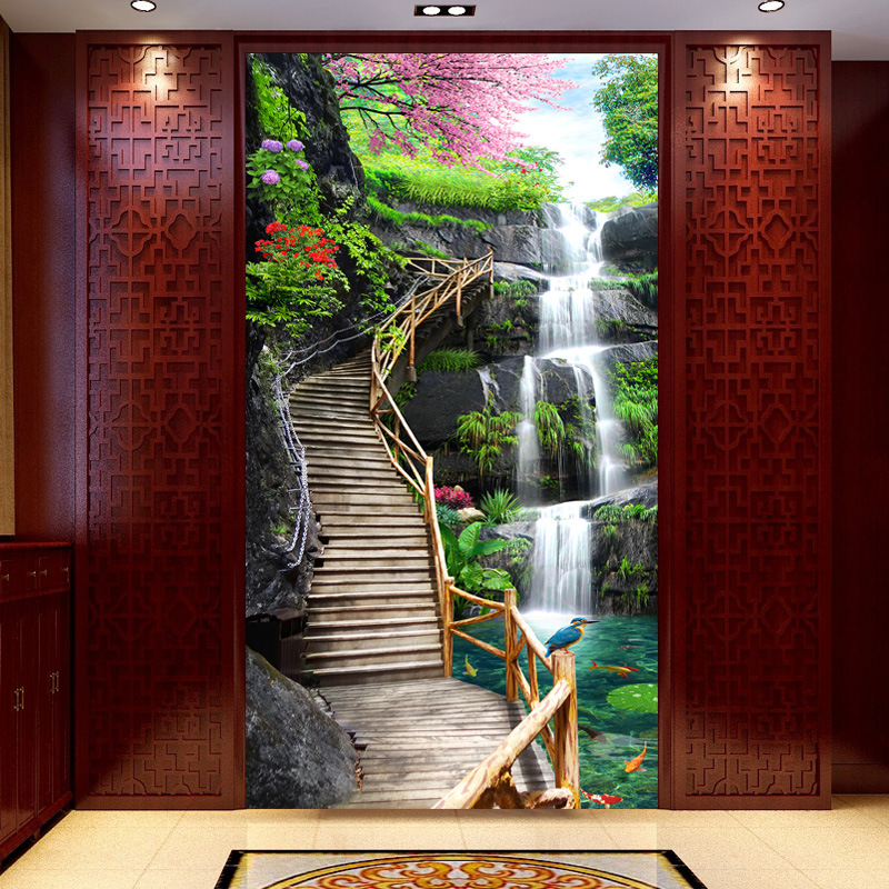 3D Three-Dimensional Wall Stickers Entrance Decoration Wall Stickers Wall Painting Self-Adhesive Aisle Corridor Living Room Mural Sticker Vertical Version