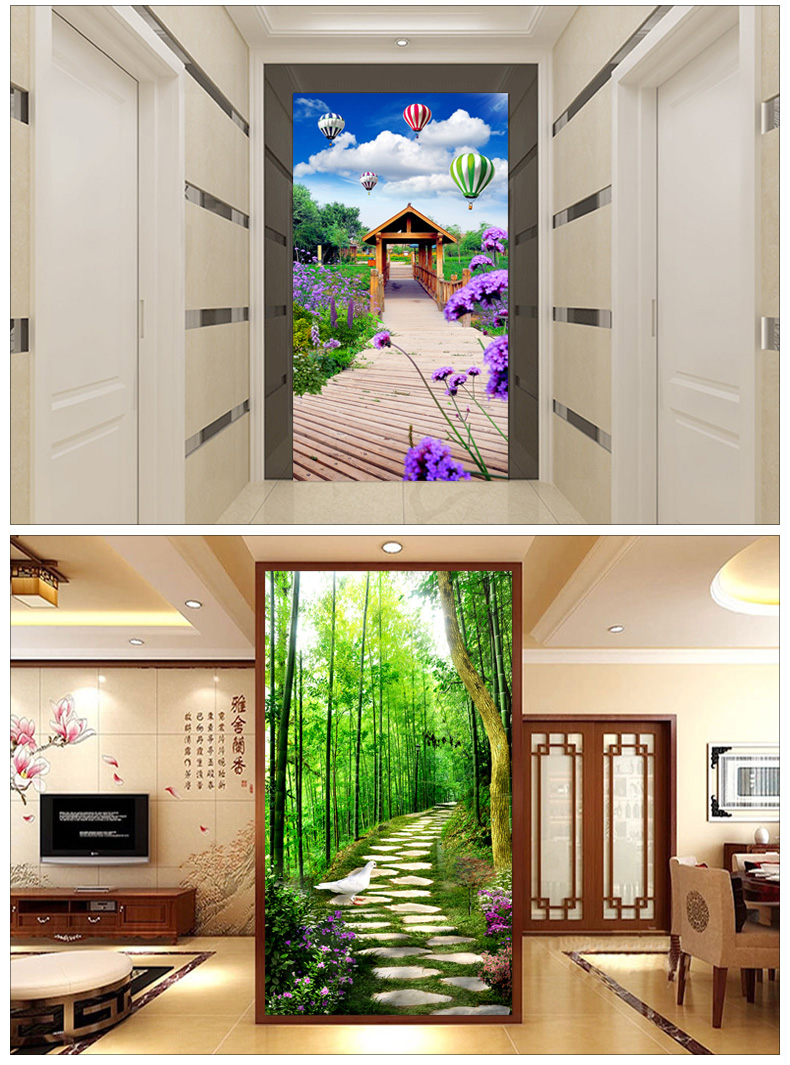 3D Three-Dimensional Wall Stickers Entrance Decoration Wall Stickers Wall Painting Self-Adhesive Aisle Corridor Living Room Mural Sticker Vertical Version