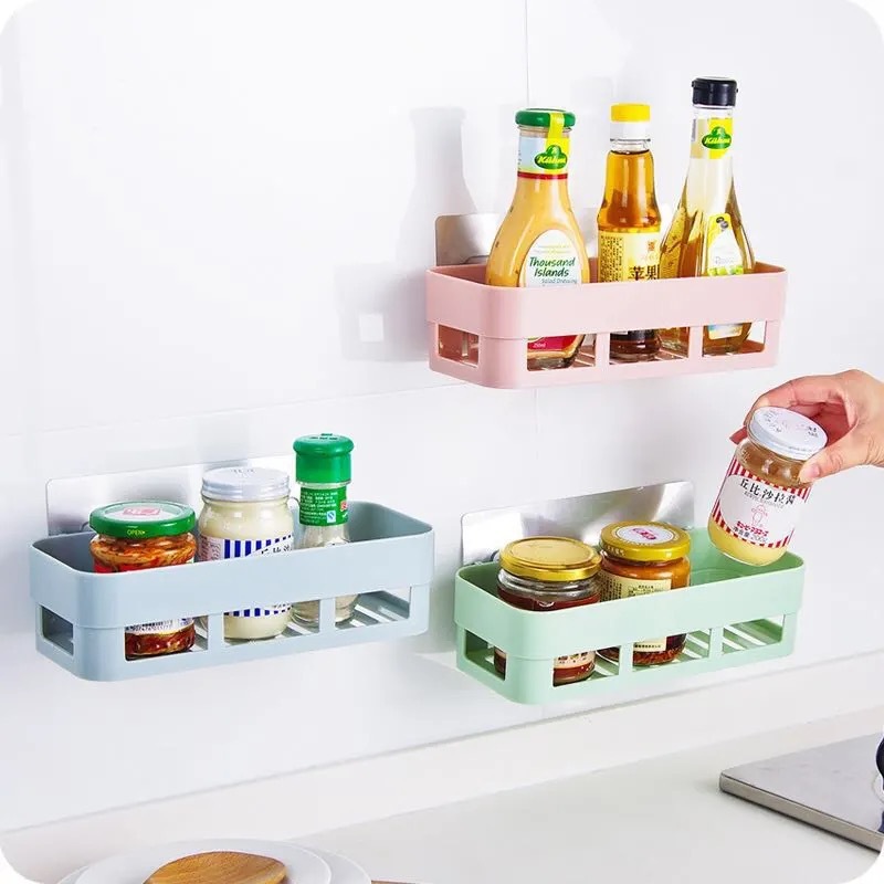 Storage Rack Punch-Free Kitchen Bathroom Rectangular Storage Rack Storage Basket Wall Hanging
