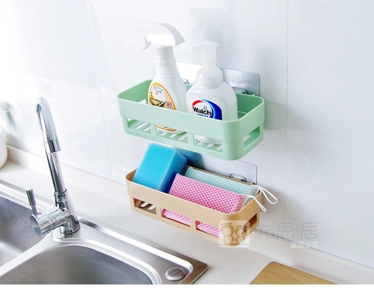 Storage Rack Punch-Free Kitchen Bathroom Rectangular Storage Rack Storage Basket Wall Hanging