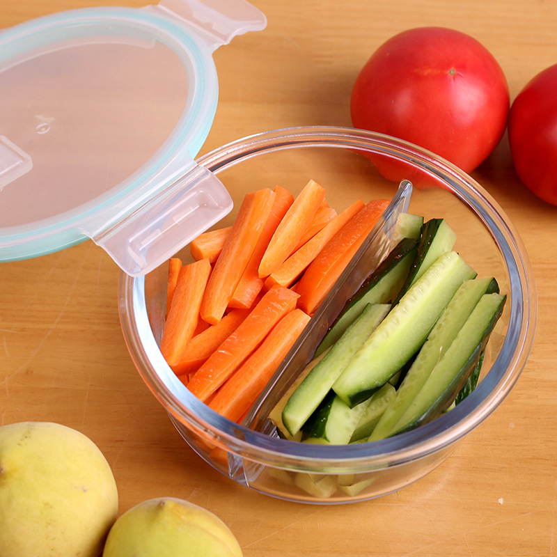 Wholesale Borosilicate Glass Lunch Box Microwave Oven Available Bowl Divided Fresh-Keeping Box Sealed Lunch Box with Lid