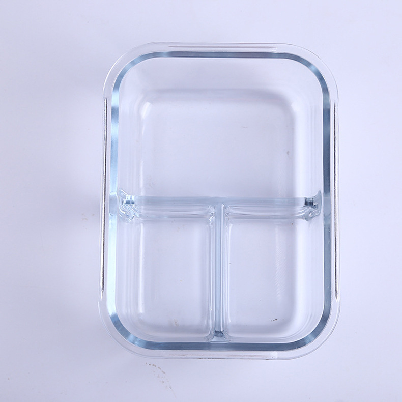 Wholesale Borosilicate Glass Lunch Box Microwave Oven Available Bowl Divided Fresh-Keeping Box Sealed Lunch Box with Lid