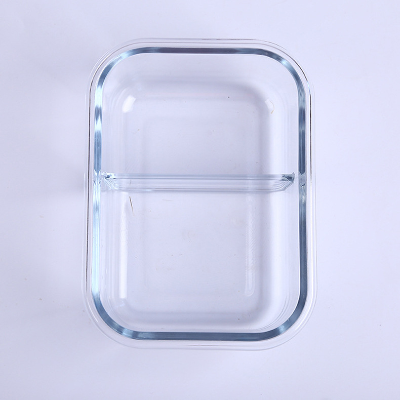 Wholesale Borosilicate Glass Lunch Box Microwave Oven Available Bowl Divided Fresh-Keeping Box Sealed Lunch Box with Lid