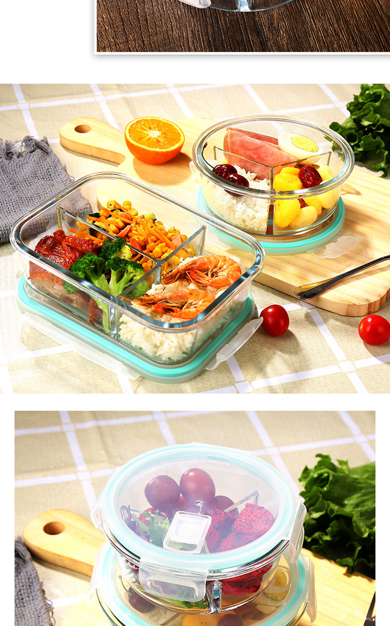 Wholesale Borosilicate Glass Lunch Box Microwave Oven Available Bowl Divided Fresh-Keeping Box Sealed Lunch Box with Lid