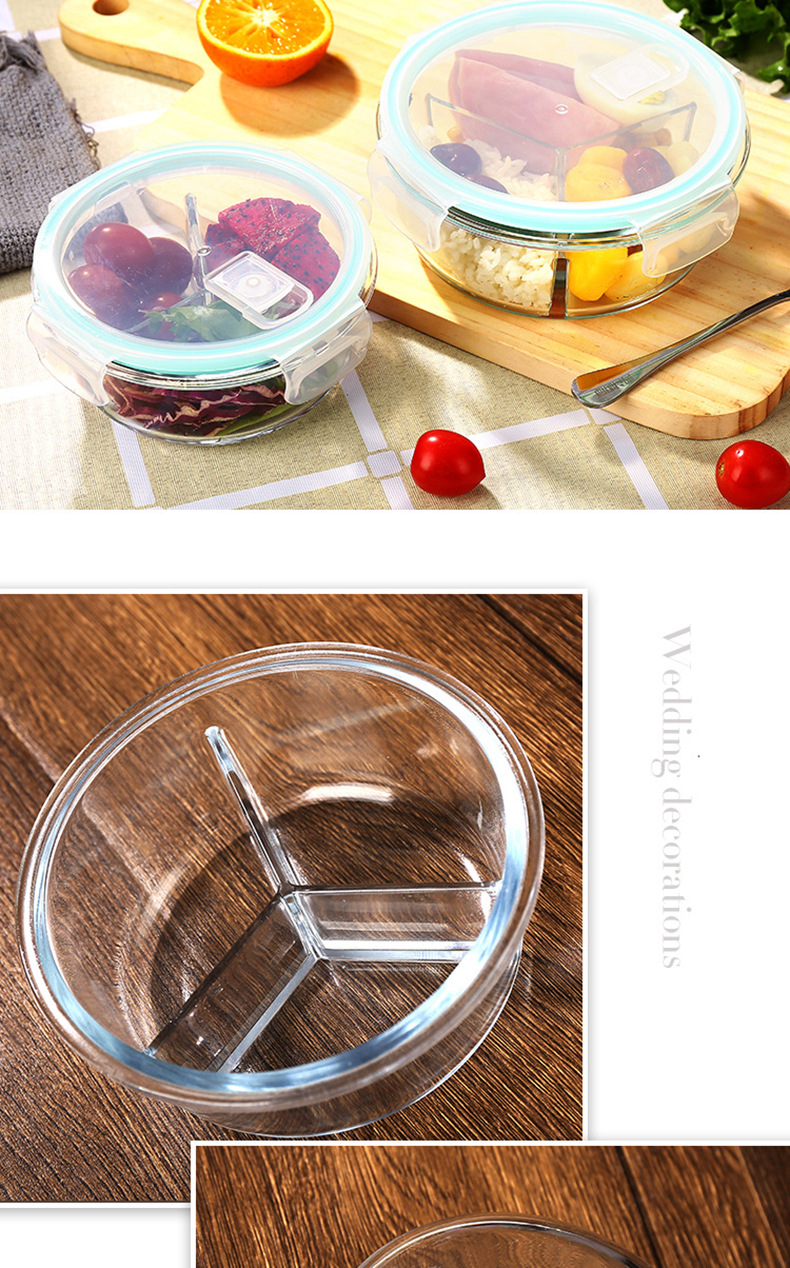 Wholesale Borosilicate Glass Lunch Box Microwave Oven Available Bowl Divided Fresh-Keeping Box Sealed Lunch Box with Lid