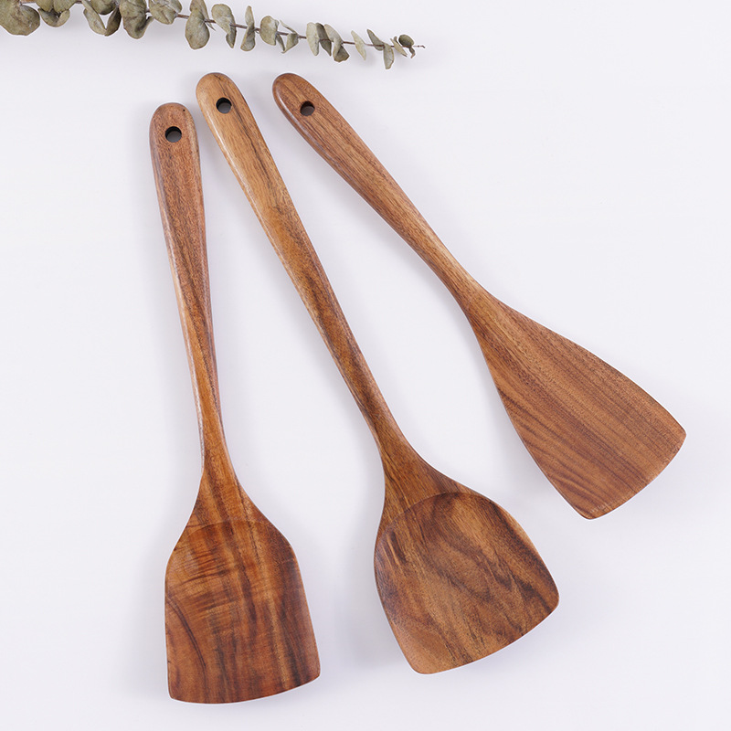 Wooden Turner Nonstick Special Spatula Teak LongHandled Spoon Wooden Colander Wood Small Meal Spoon Strainer Spoon
