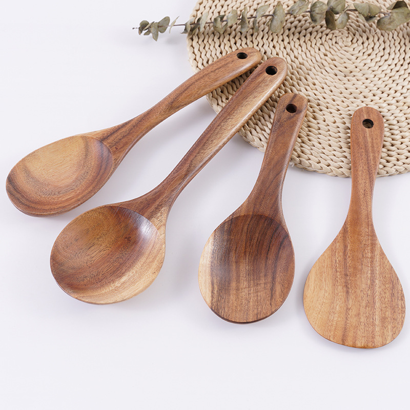 Wooden Turner Nonstick Special Spatula Teak LongHandled Spoon Wooden Colander Wood Small Meal Spoon Strainer Spoon