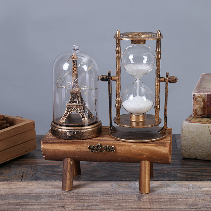 Retro Paris Tower Hourglass Decoration Creative Student Gift Astronaut Decoration Decoration Home Wood Carving Crafts