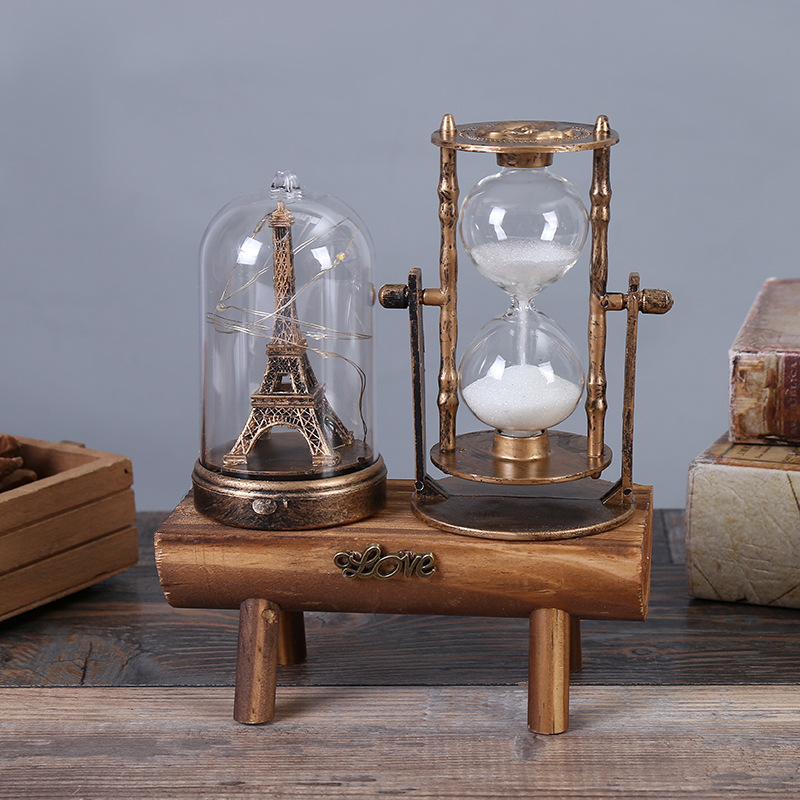 Retro Paris Tower Hourglass Decoration Creative Student Gift Astronaut Decoration Decoration Home Wood Carving Crafts