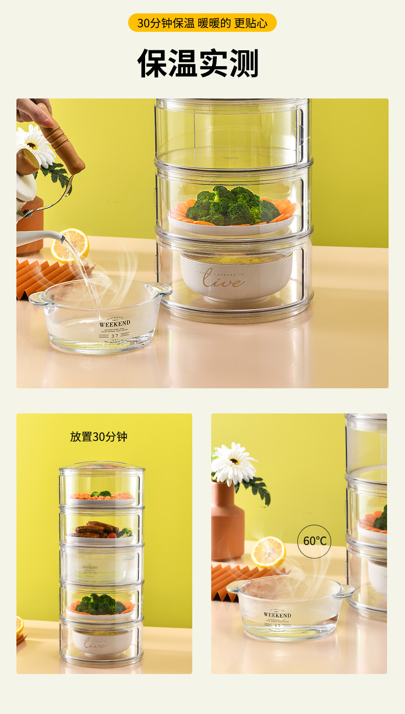 Pet Transparent Thermal Insulation Vegetable Cover Mosquito Dust-Proof Dining Table Food Cover Refrigerator Leftovers Multi-Layer Fresh-Keeping Box Lunch Cover