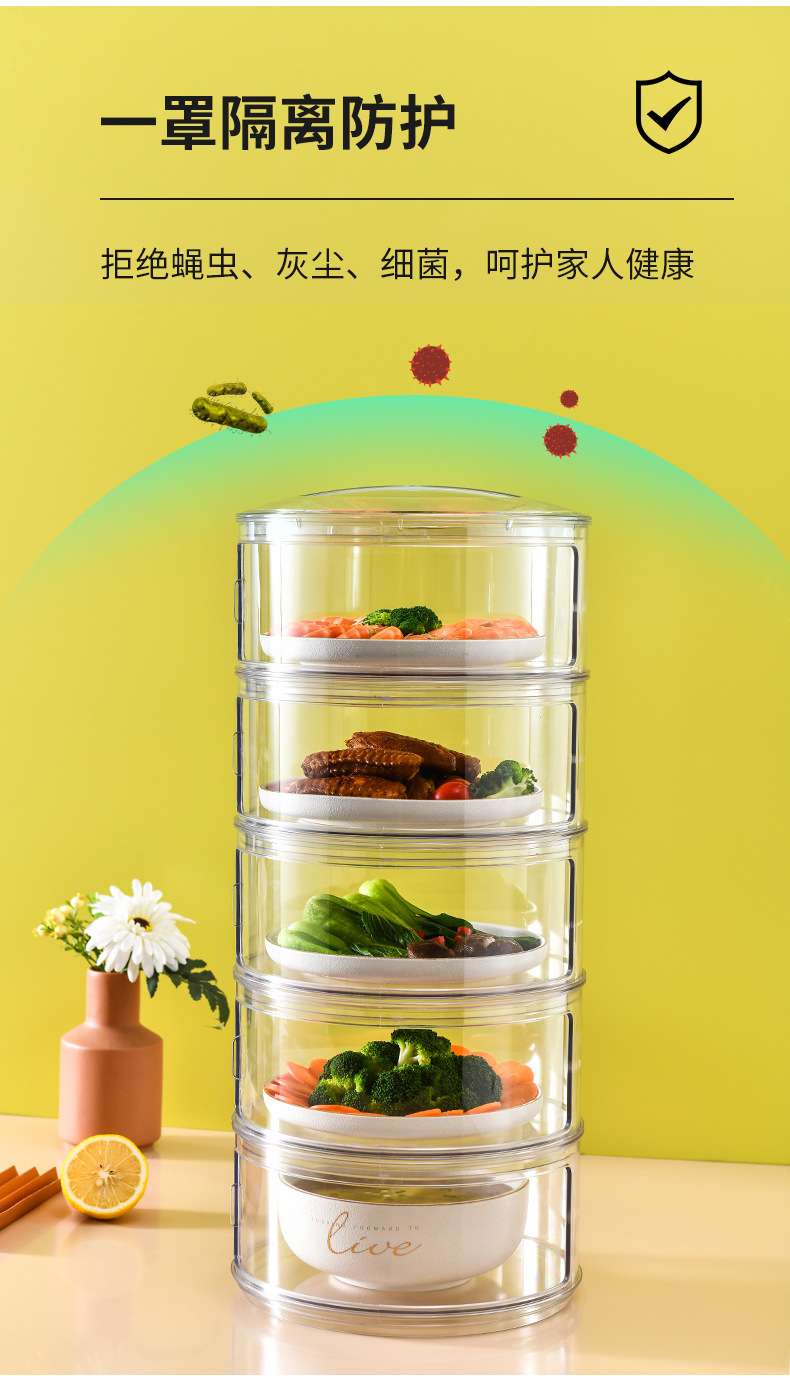 Pet Transparent Thermal Insulation Vegetable Cover Mosquito Dust-Proof Dining Table Food Cover Refrigerator Leftovers Multi-Layer Fresh-Keeping Box Lunch Cover