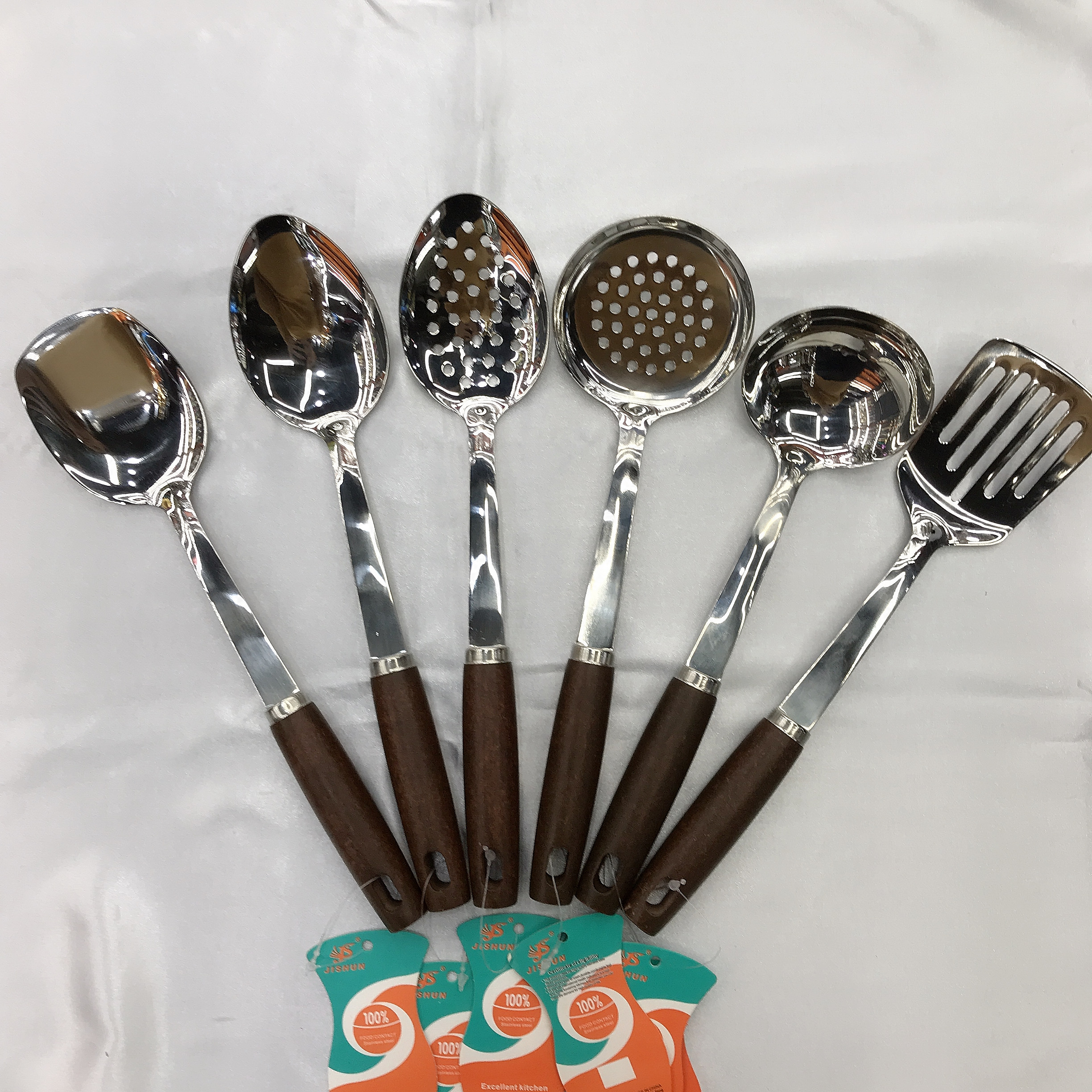 Factory Direct Sales Non-Magnetic Stainless Steel Kitchenware New Wooden Handle Small Soup Spoon Colander Long Tongue Spoon Kitchen Tools