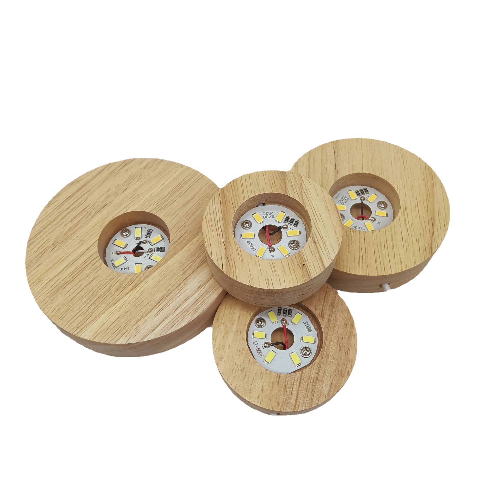USB Crystal 3D Carved Wooden Base Solid Wood LED Luminous Lamp Holder Creative Fashion Crafts Small Night Lamp Ornaments