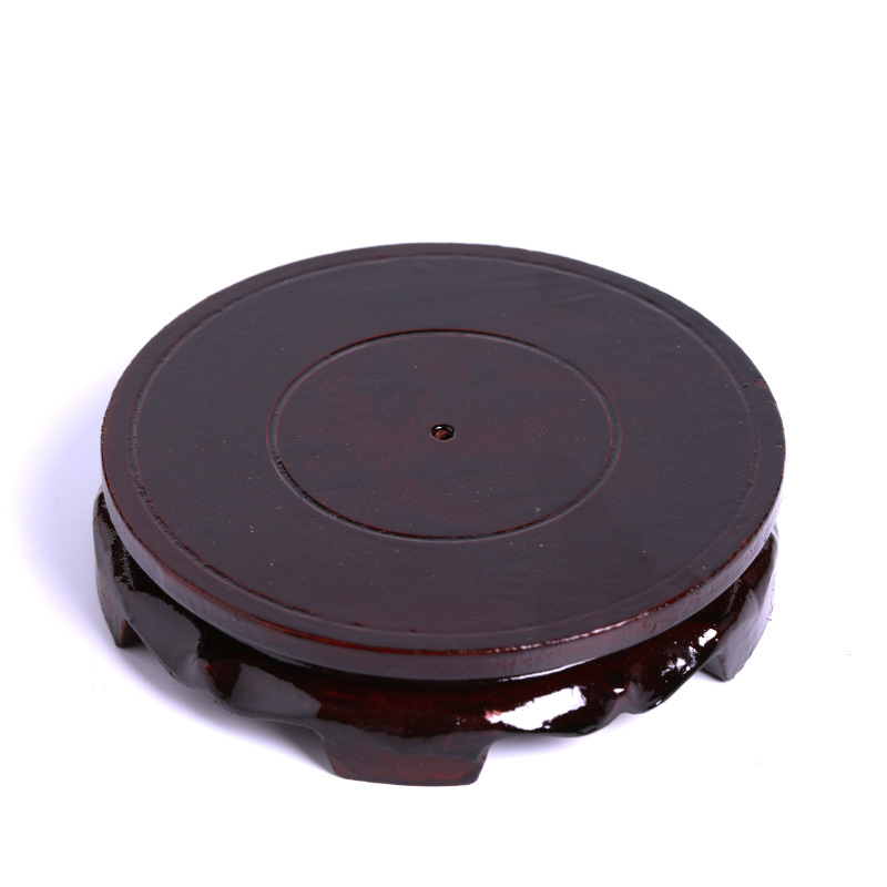 Bright Fixed Non-Rotating Compressed Wooden round Crafts Decorative Flower Vase Wine Bottle Base Wood Carving Jade Tray