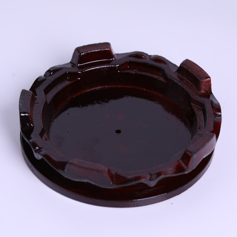 Bright Fixed Non-Rotating Compressed Wooden round Crafts Decorative Flower Vase Wine Bottle Base Wood Carving Jade Tray