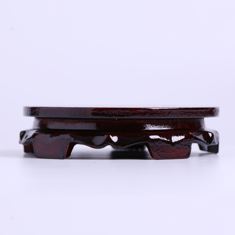 Bright Fixed Non-Rotating Compressed Wooden round Crafts Decorative Flower Vase Wine Bottle Base Wood Carving Jade Tray
