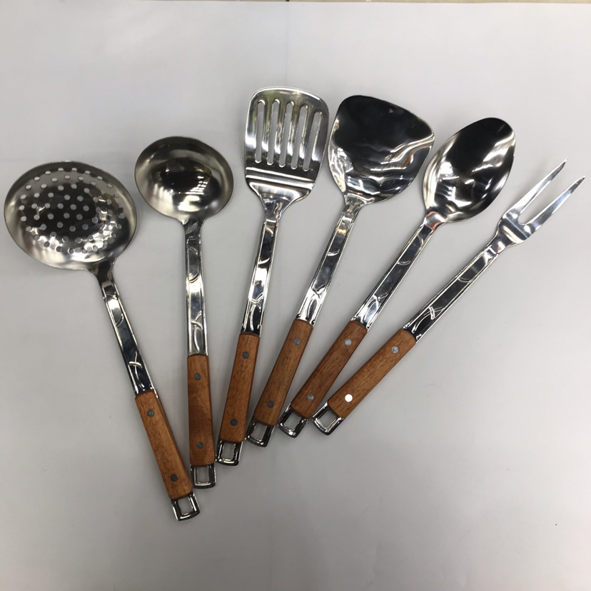 201 Stainless Steel Kitchenware Flower Thread Clip Handle Porridge Colander Spatula Flat Shovel Long Tongue Drain Spoon Short Rice Spoon Customizable Logo