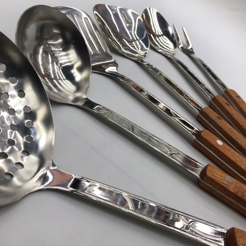 201 Stainless Steel Kitchenware Flower Thread Clip Handle Porridge Colander Spatula Flat Shovel Long Tongue Drain Spoon Short Rice Spoon Customizable Logo