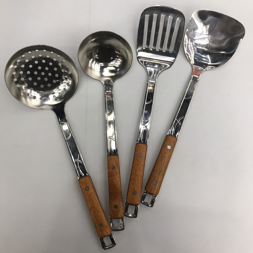 201 Stainless Steel Kitchenware Flower Thread Clip Handle Porridge Colander Spatula Flat Shovel Long Tongue Drain Spoon Short Rice Spoon Customizable Logo