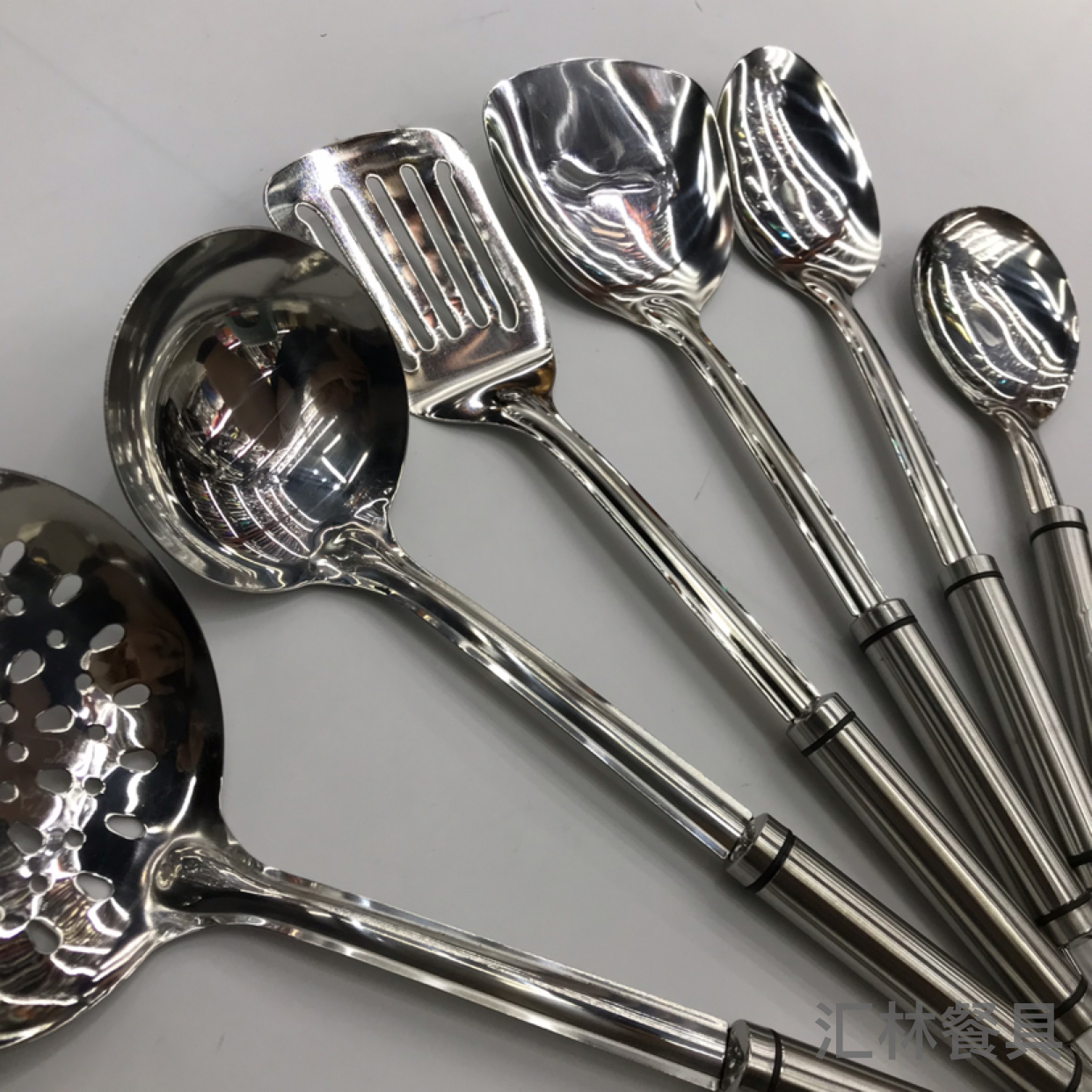 Stainless Steel Kitchenware 1.2cm Double round Wire Steel Handle Porridge Colander Spatula Flat Shovel Long Tongue Drain Spoon Short Rice Spoon Can Be Customized
