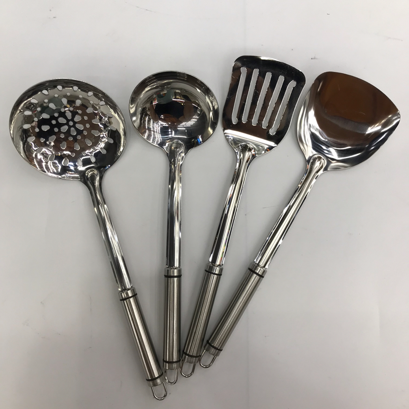 Stainless Steel Kitchenware 1.2cm Double round Wire Steel Handle Porridge Colander Spatula Flat Shovel Long Tongue Drain Spoon Short Rice Spoon Can Be Customized