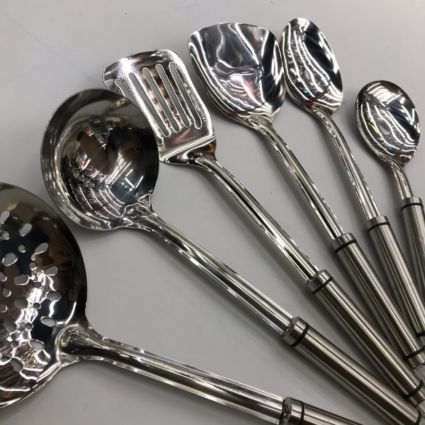 Stainless Steel Kitchenware 1.2cm Double round Wire Steel Handle Porridge Colander Spatula Flat Shovel Long Tongue Drain Spoon Short Rice Spoon Can Be Customized
