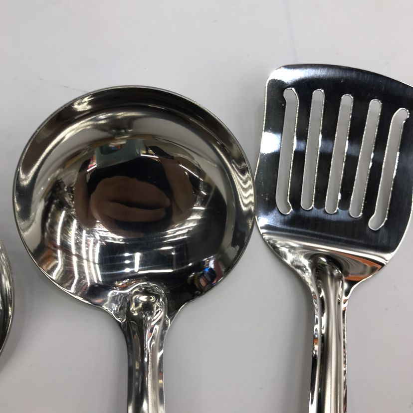 Stainless Steel Kitchenware 1.2cm Solid Wood round Handle Porridge Colander Spatula Flat Shovel Long Tongue Drain Spoon Short Rice Spoon Customizable