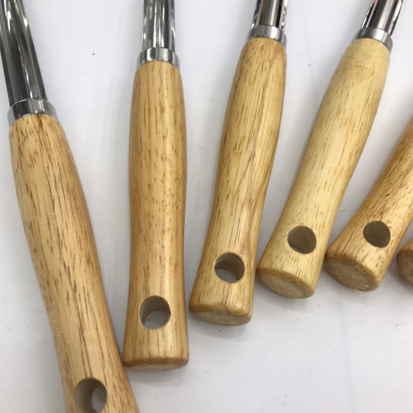Stainless Steel Kitchenware 1.2cm Solid Wood round Handle Porridge Colander Spatula Flat Shovel Long Tongue Drain Spoon Short Rice Spoon Customizable