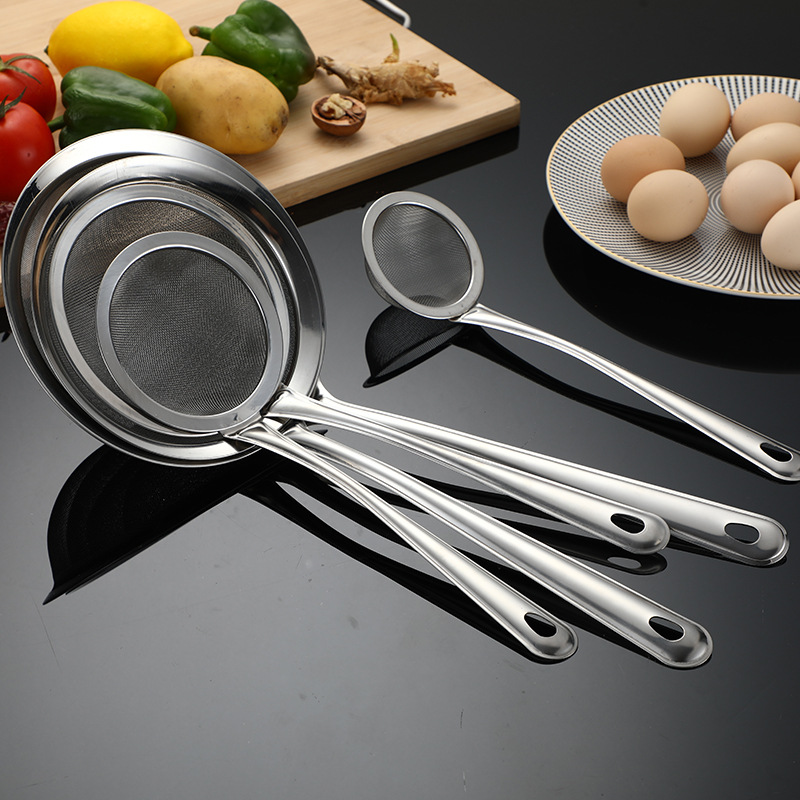 304 Stainless Steel Thickened Large Household Kitchen Strainer Colander Soybean Milk Mesh Sieve Fried Hot Pot Spoon Pasta Spoon