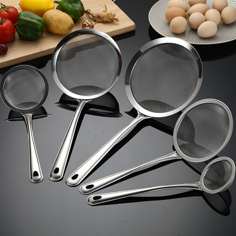 304 Stainless Steel Thickened Large Household Kitchen Strainer Colander Soybean Milk Mesh Sieve Fried Hot Pot Spoon Pasta Spoon