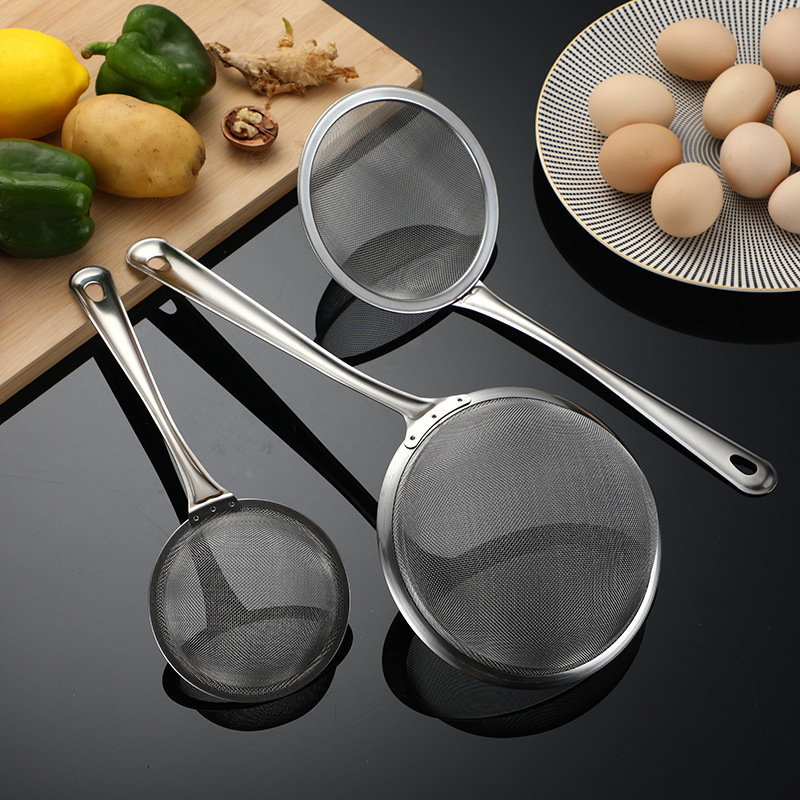 304 Stainless Steel Thickened Large Household Kitchen Strainer Colander Soybean Milk Mesh Sieve Fried Hot Pot Spoon Pasta Spoon