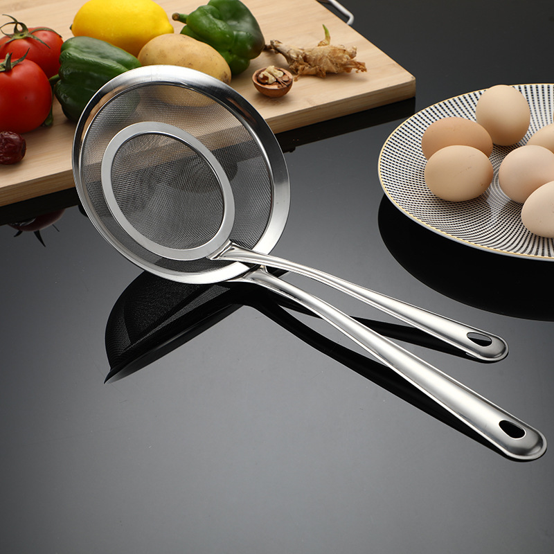 304 Stainless Steel Thickened Large Household Kitchen Strainer Colander Soybean Milk Mesh Sieve Fried Hot Pot Spoon Pasta Spoon