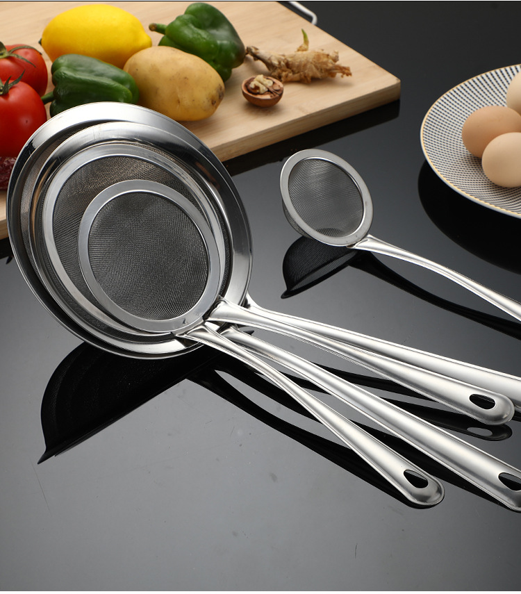 304 Stainless Steel Thickened Large Household Kitchen Strainer Colander Soybean Milk Mesh Sieve Fried Hot Pot Spoon Pasta Spoon