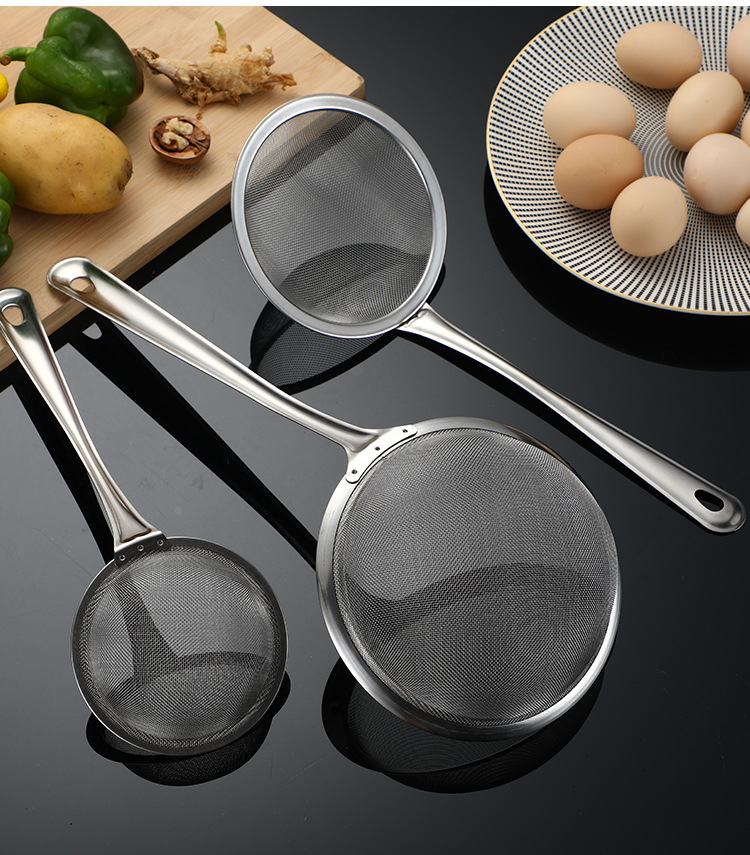 304 Stainless Steel Thickened Large Household Kitchen Strainer Colander Soybean Milk Mesh Sieve Fried Hot Pot Spoon Pasta Spoon