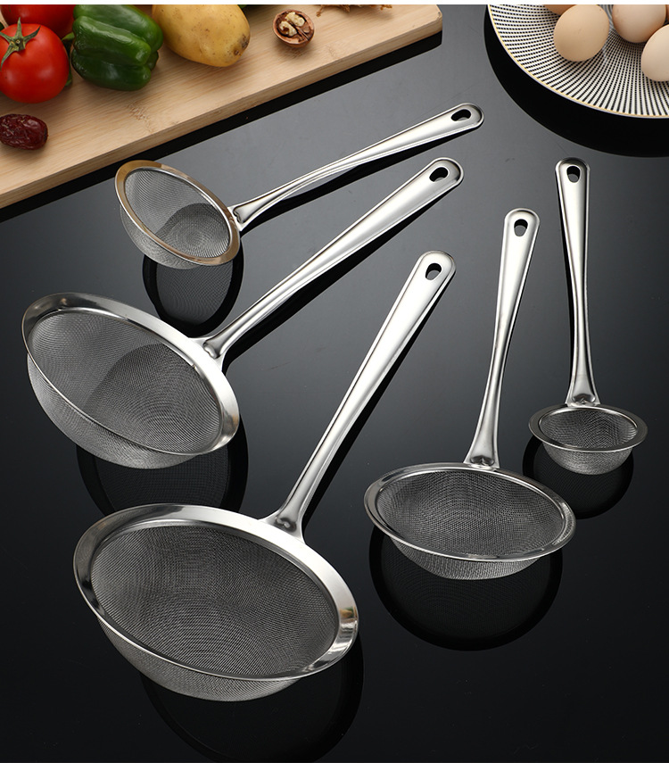 304 Stainless Steel Thickened Large Household Kitchen Strainer Colander Soybean Milk Mesh Sieve Fried Hot Pot Spoon Pasta Spoon
