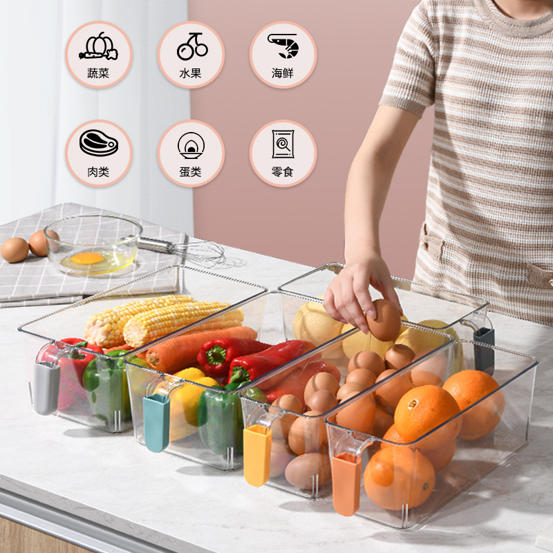 Simple Color Handle Storage Box Pet Food Transparent Fresh-Keeping Box Kitchen Fruit Bottle &amp; Can Finishing Refrigerator Box