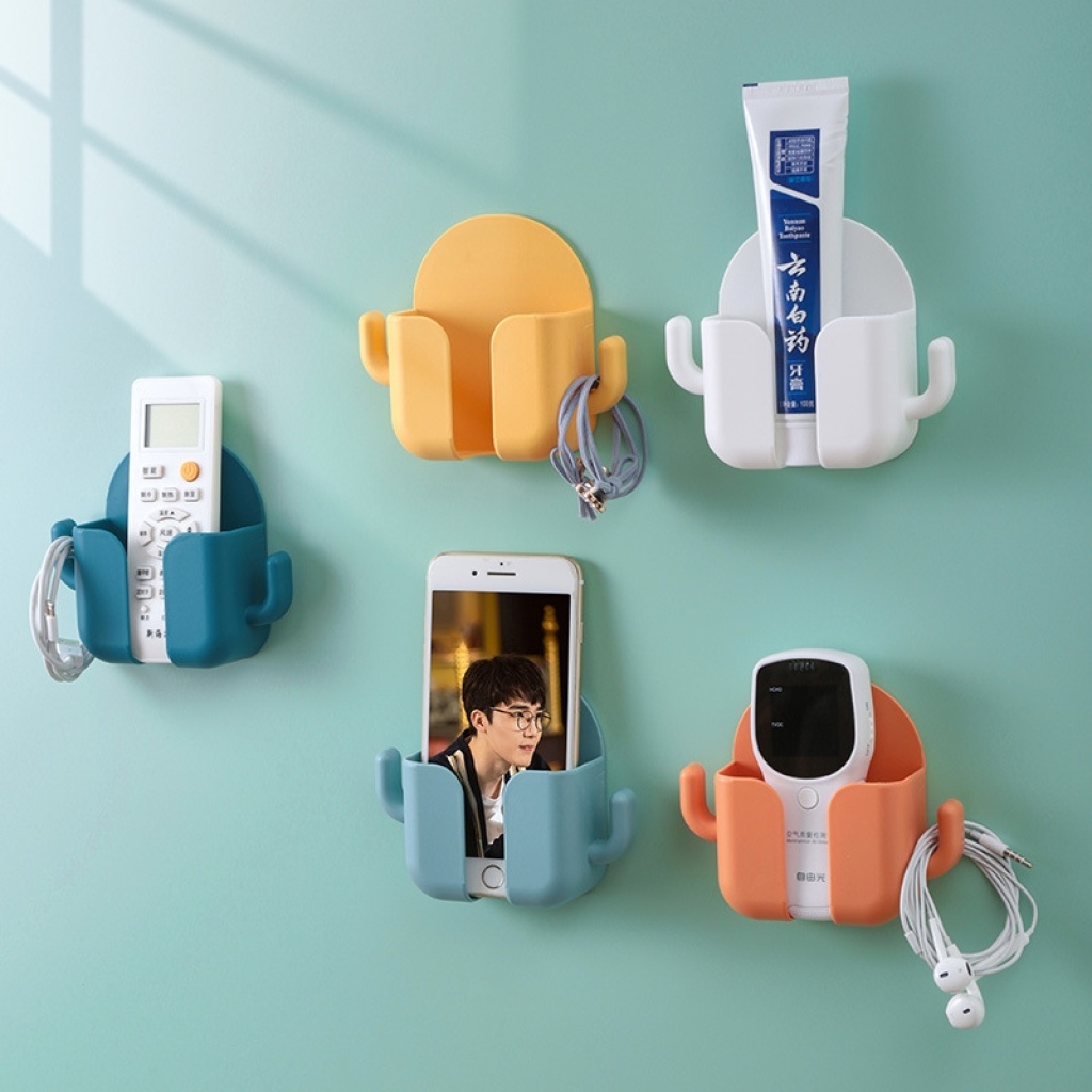 Wall-Mounted Phone Storage Box Punch-Free Wall Mounted Storage Rack Bedside Creative Placement Remote Control Charger Storage