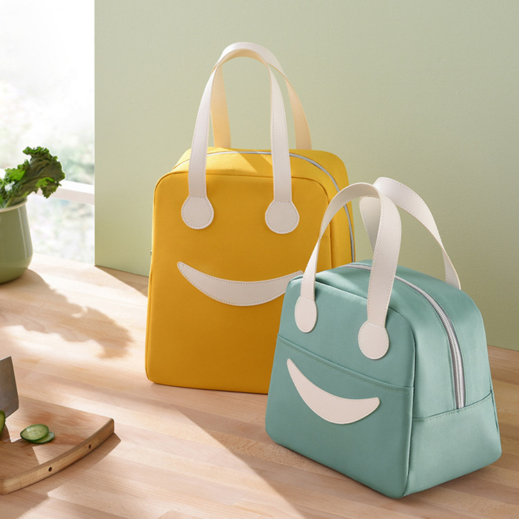 New Smiley Face Insulated Bag Handbag Large Capacity Thickened Aluminum Film Fresh-Keeping Lunch Box Bag Student with Rice Lunch Bag