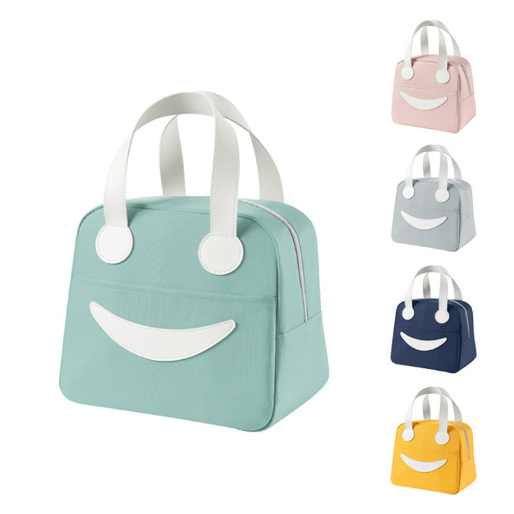New Smiley Face Insulated Bag Handbag Large Capacity Thickened Aluminum Film Fresh-Keeping Lunch Box Bag Student with Rice Lunch Bag